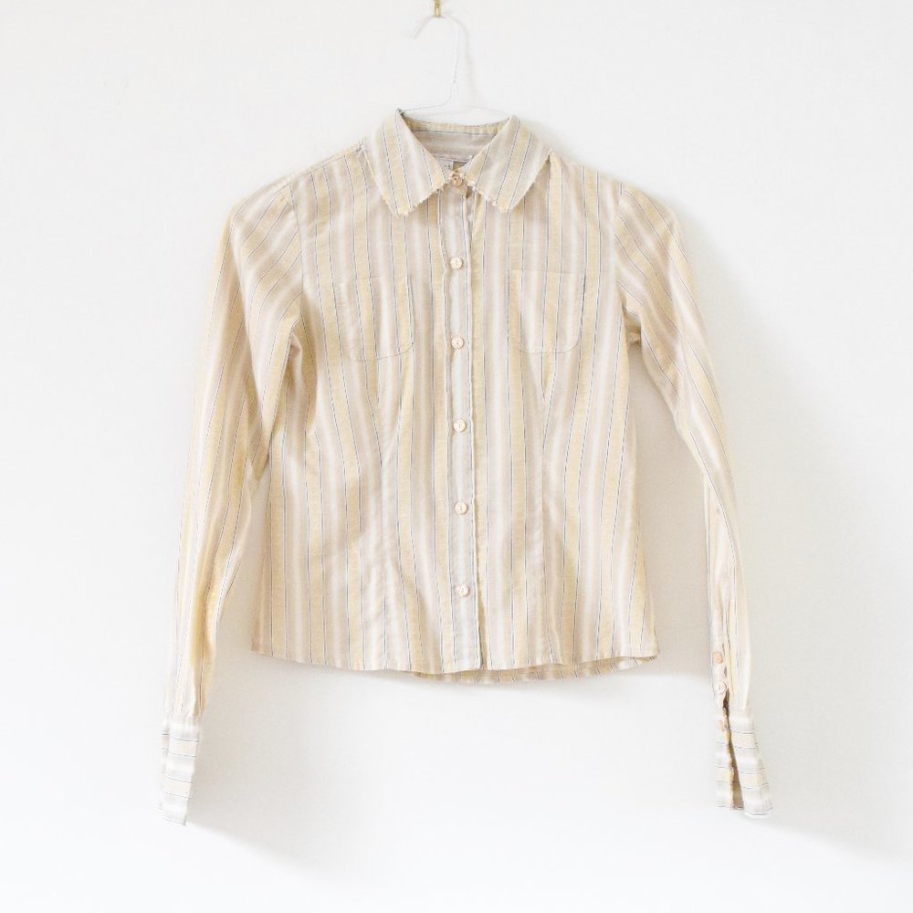 UO LUX Vintage Style Raw Edge Button Up Dress Shirt | Size XS